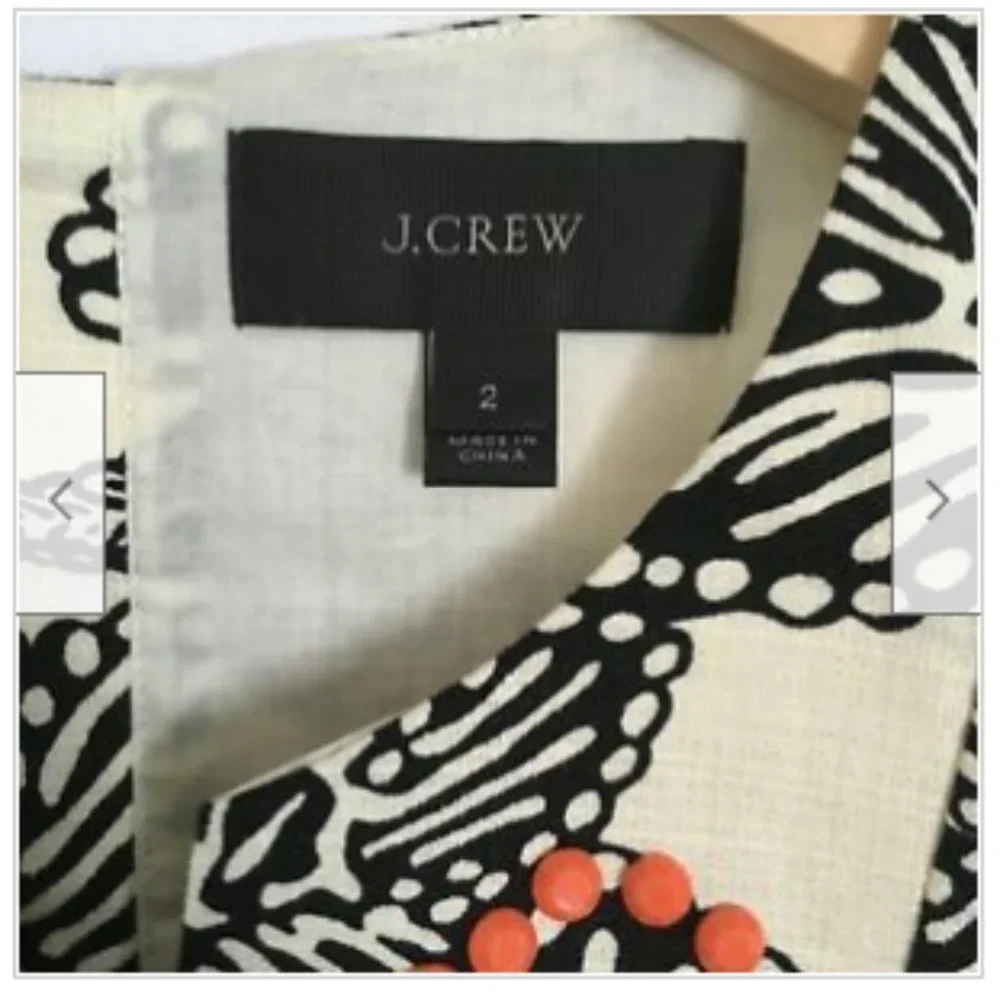 J Crew Beige Black Notched Shell‎ Blouse Top Polynesian Floral Print